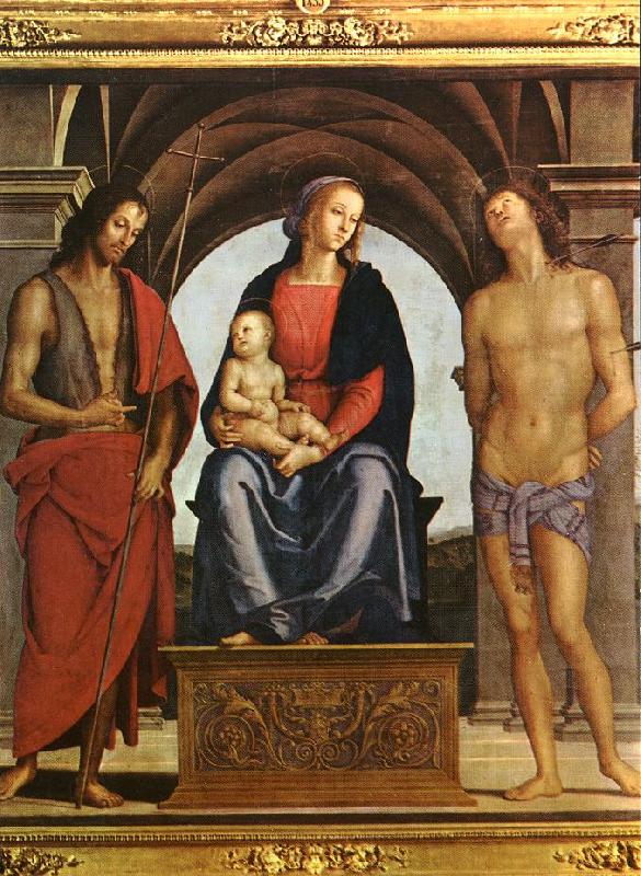 PERUGINO, Pietro The Madonna between St. John the Baptist and St. Sebastian China oil painting art